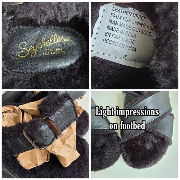 Faux Fur Sandals Seychelles No Such Thing Size 7 Black Leather Slipper Slingback - Picture 8 of 13